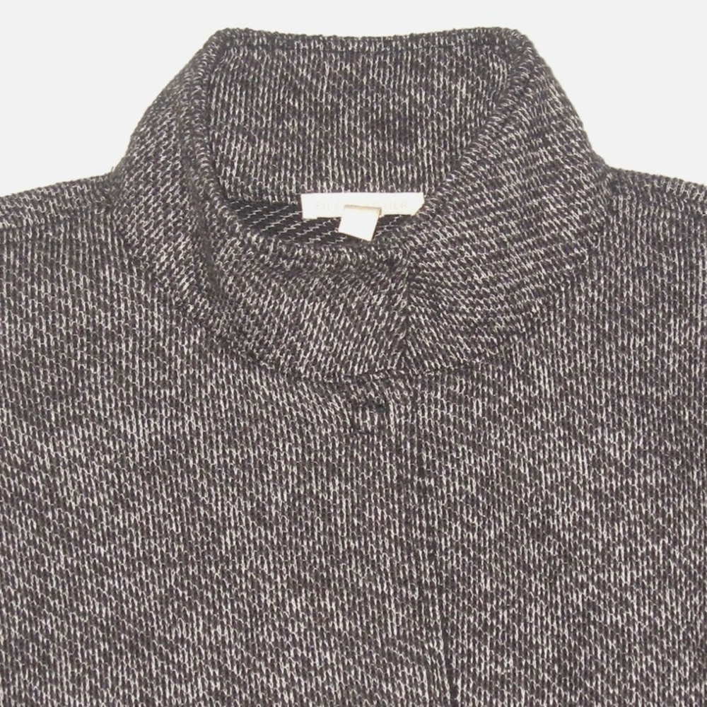 EILEEN FISHER Black-White Tweed Organic Cotton Stand Collar Long Jacket S